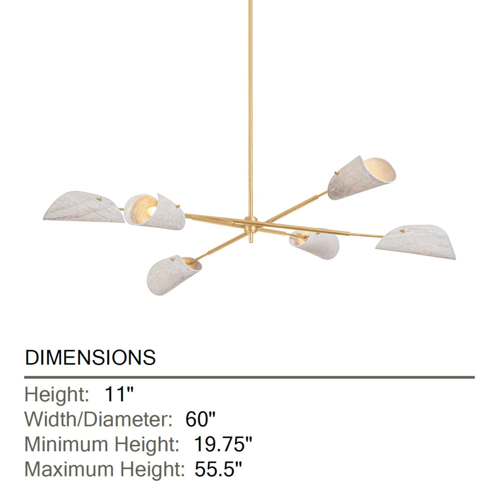 Ken 60 in. 6-Light Chandelier, Vintage Gold Leaf with Natural Woven Coconut Fiber Shades