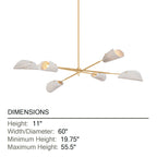 Ken 60 in. 6-Light Chandelier, Vintage Gold Leaf with Natural Woven Coconut Fiber Shades