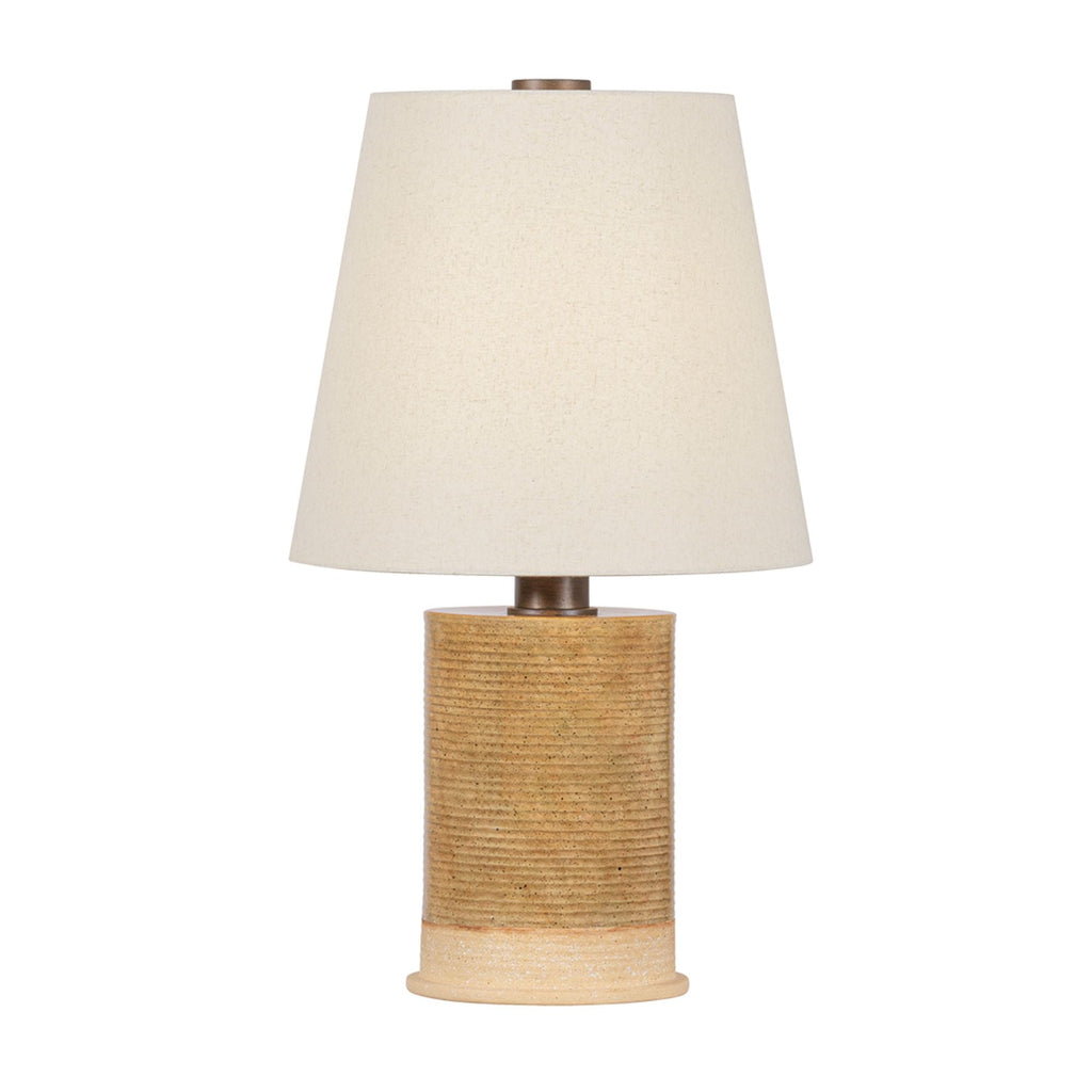 Kerwin 28 in. Table Lamp, Bronze Leaf with Ceramic Caramel Bisque & Natural Linen Shade