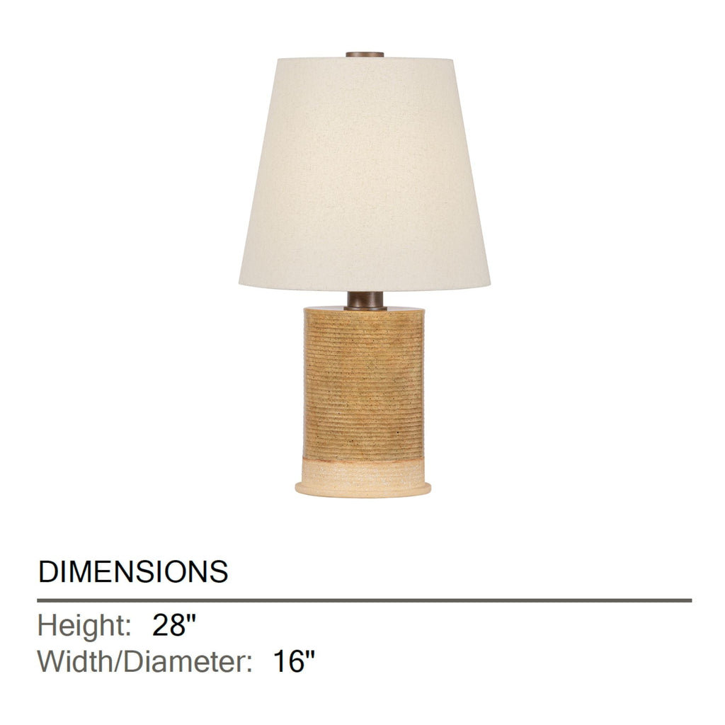 Kerwin 28 in. Table Lamp, Bronze Leaf with Ceramic Caramel Bisque & Natural Linen Shade