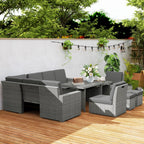 10 Seater Rattan Corner Sofa Set with Expandable Table and Nesting Chairs, Light Grey