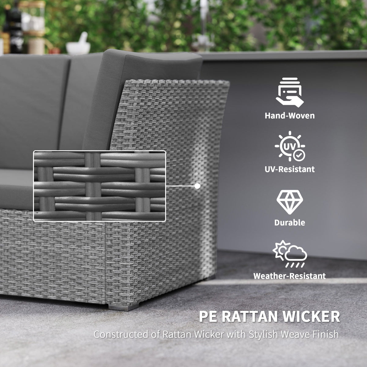 10 Seater Rattan Corner Sofa Set with Expandable Table and Nesting Chairs, Light Grey