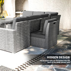 10 Seater Rattan Corner Sofa Set with Expandable Table and Nesting Chairs, Light Grey