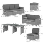 10 Seater Rattan Corner Sofa Set with Expandable Table and Nesting Chairs, Light Grey