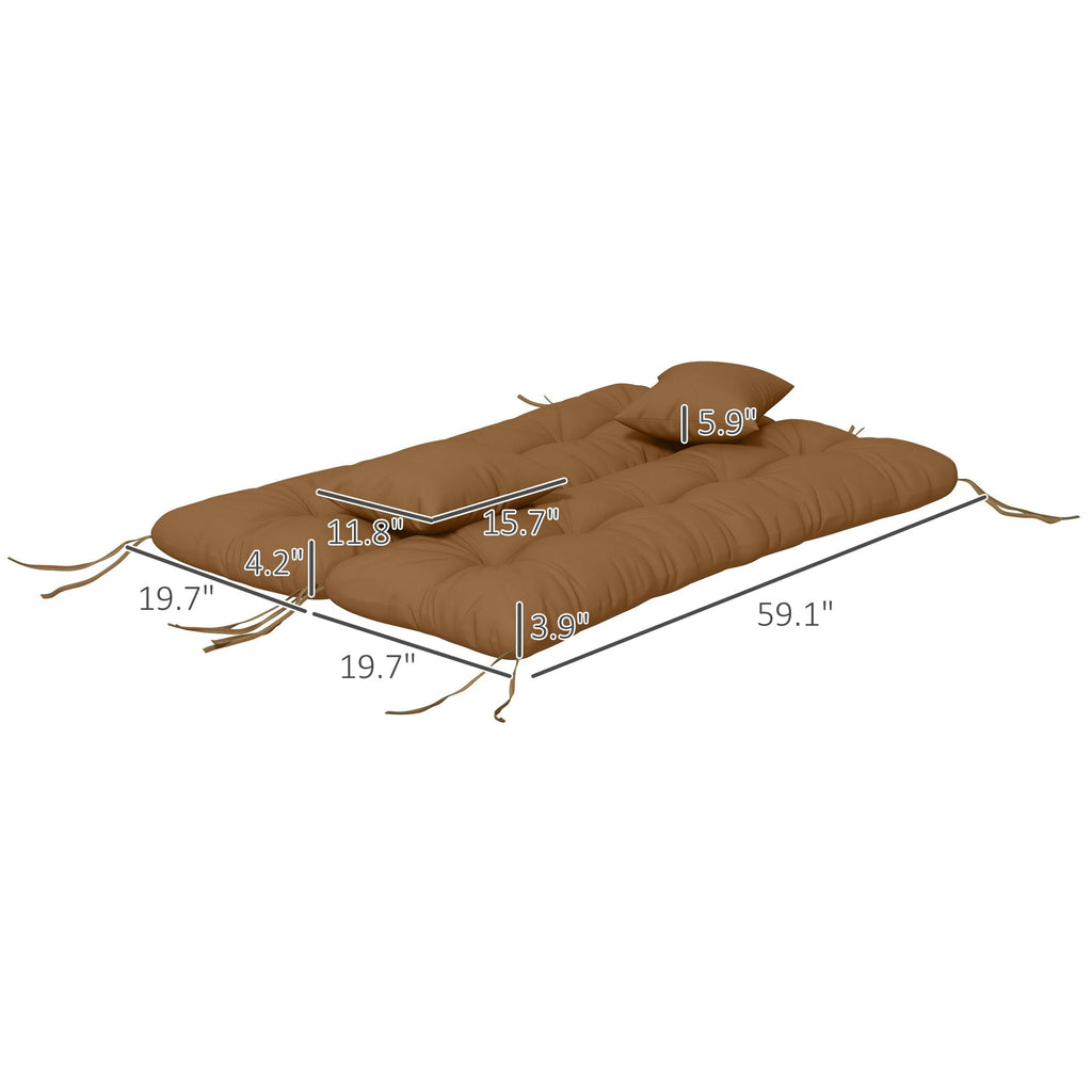59" Tufted Bench Cushions, Seat Pad, Back Pillows, Outdoor Furniture, Tan