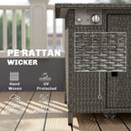 Outsunny 14.5 KW Rattan Gas Fire Pit Dining Table with Rain Cover, Wind Guard, Lid, Lava Rocks, Dark Grey