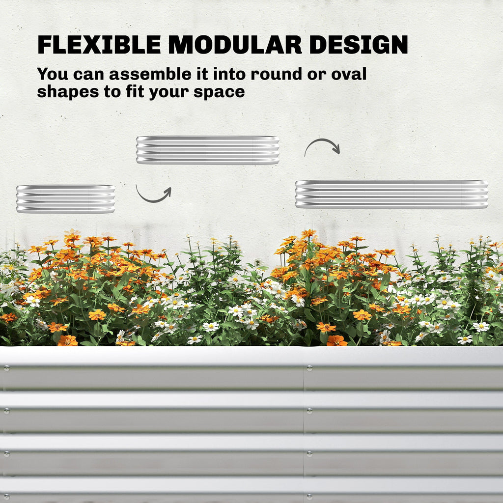 7 x 4 x 7ft Galvanized Raised Garden Bed with Arched Trellis, Silver