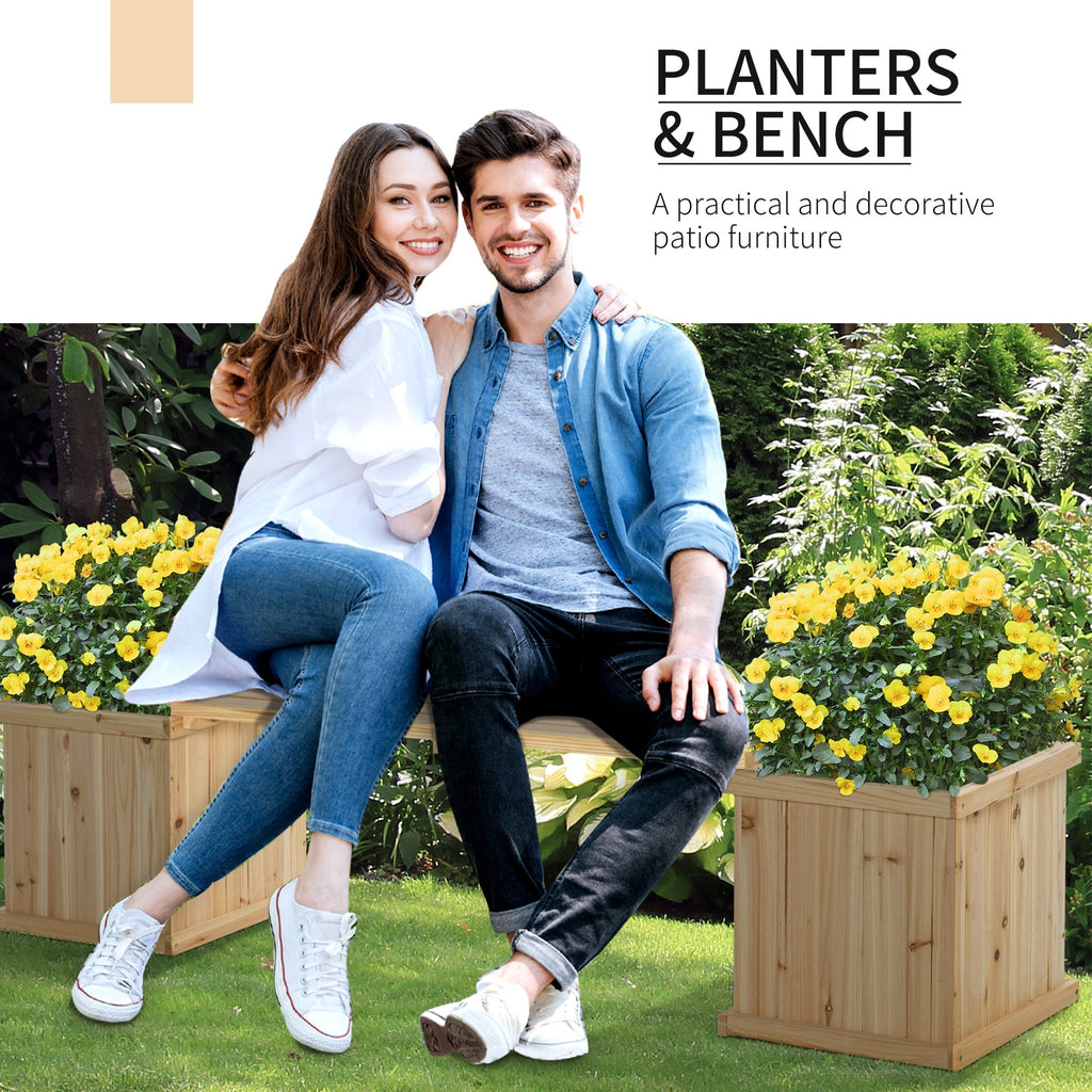 Wooden Planter & Bench Combination, 69.25" x 15" x 15.75", Natural