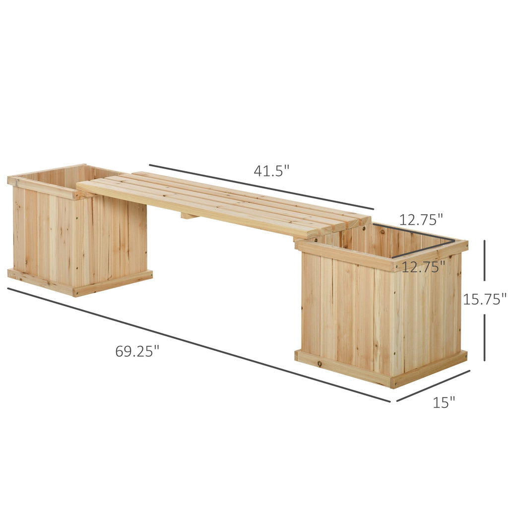 Wooden Planter & Bench Combination, 69.25" x 15" x 15.75", Natural