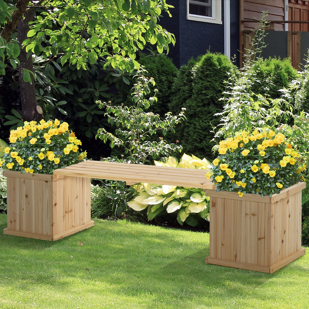 Wooden Planter & Bench Combination, 69.25" x 15" x 15.75", Natural