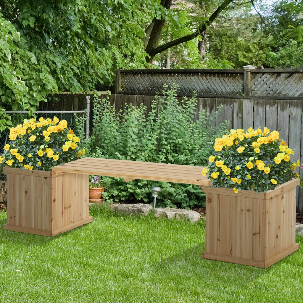 Wooden Planter & Bench Combination, 69.25" x 15" x 15.75", Natural