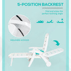 Outdoor Folding Chaise Lounge Chair with Wheels & 5 Level Adjustable Backrest, White