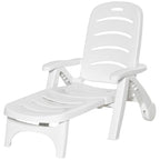 Outdoor Folding Chaise Lounge Chair with Wheels & 5 Level Adjustable Backrest, White