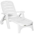 Outdoor Folding Chaise Lounge Chair with Wheels & 5 Level Adjustable Backrest, White