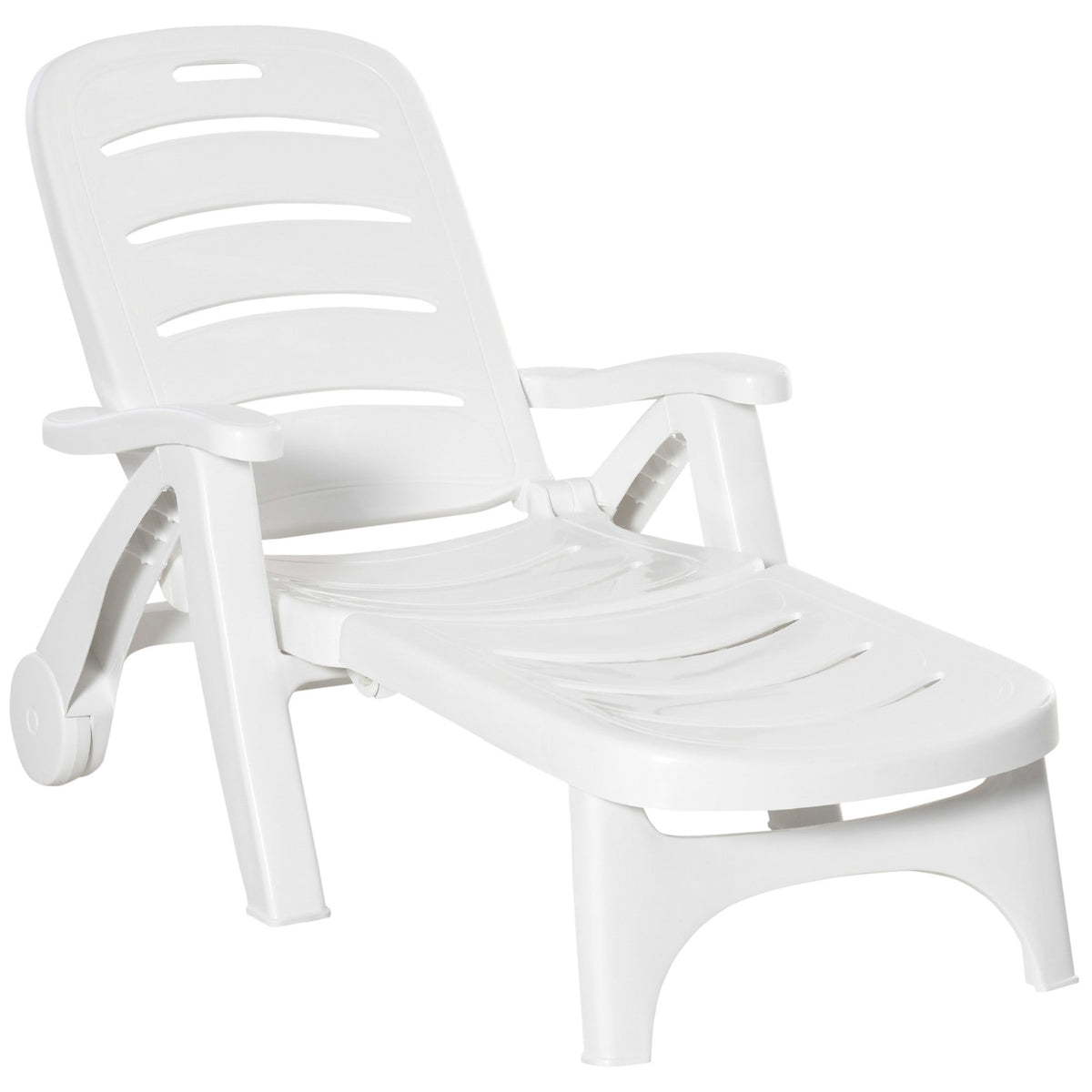 Outdoor Folding Chaise Lounge Chair with Wheels & 5 Level Adjustable Backrest, White