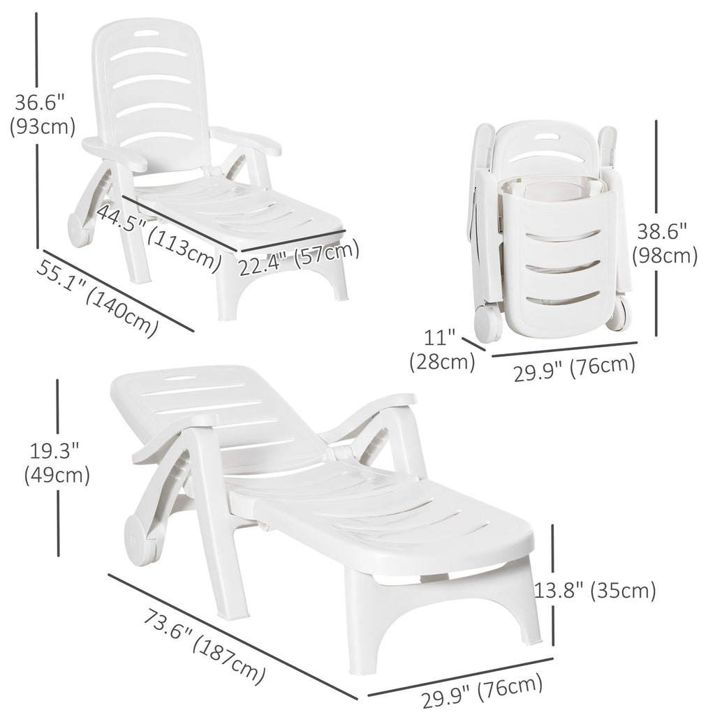 Outdoor Folding Chaise Lounge Chair with Wheels & 5 Level Adjustable Backrest, White