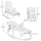 Outdoor Folding Chaise Lounge Chair with Wheels & 5 Level Adjustable Backrest, White