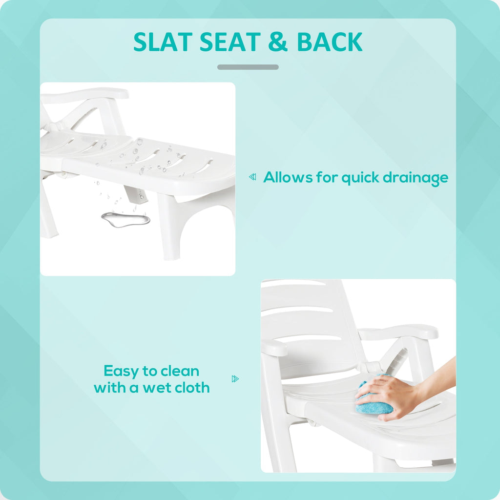Outdoor Folding Chaise Lounge Chair with Wheels & 5 Level Adjustable Backrest, White