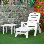 Outdoor Folding Chaise Lounge Chair with Wheels & 5 Level Adjustable Backrest, White