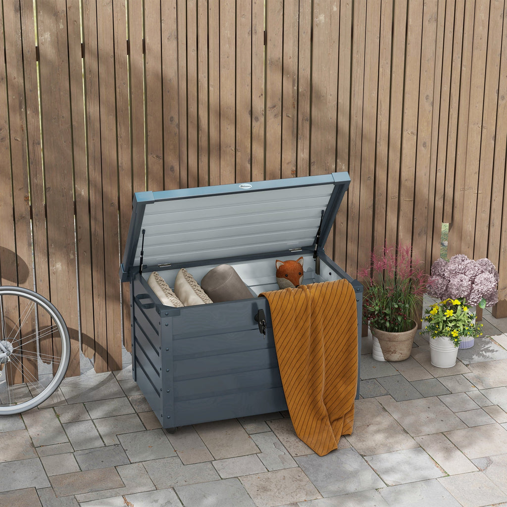 78 Gallon Galvanized Steel Deck Box with Wheels and Handles, Dark Grey