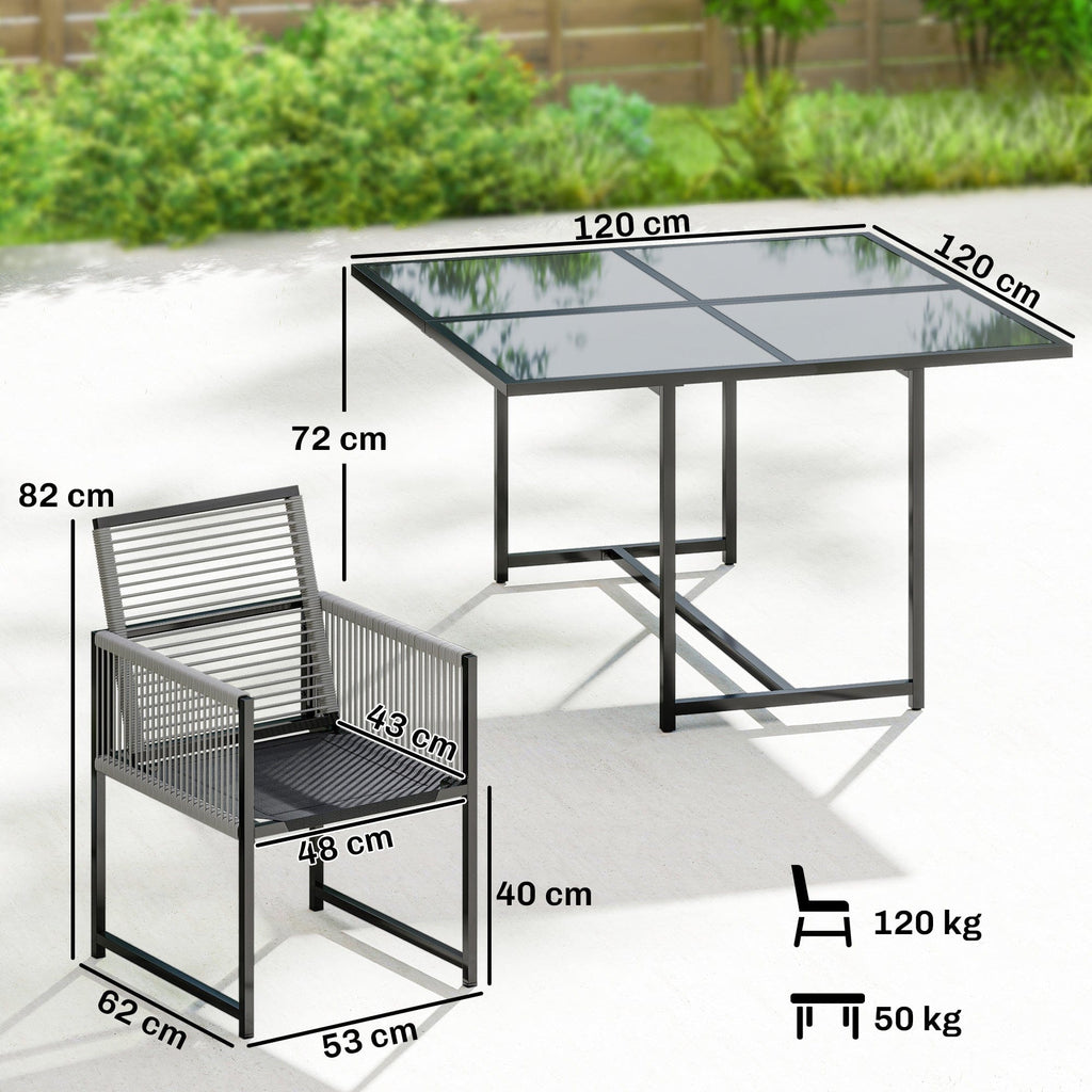 Outsunny 5 Pieces Garden Dining Set, Outdoor Patio Cube Set, 4 Seater Outdoor Table and Chairs with Foldable Backrest, Light Grey