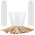 2 Oz (60 ml) Liquid Measuring Cups - Plastic Graduated Cup (50 Pack) with 25 Sticks - Reusable Mixing Cups for Paint, Craft, Kitchen, Lab, Medical Supplies, Epoxy Resin, Art