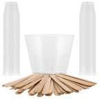 2 Oz (60 ml) Liquid Measuring Cups - Plastic Graduated Cup (50 Pack) with 25 Sticks - Reusable Mixing Cups for Paint, Craft, Kitchen, Lab, Medical Supplies, Epoxy Resin, Art