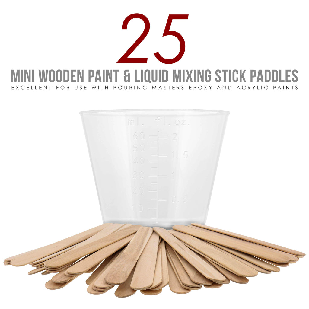 2 Oz (60 ml) Liquid Measuring Cups - Plastic Graduated Cup (50 Pack) with 25 Sticks - Reusable Mixing Cups for Paint, Craft, Kitchen, Lab, Medical Supplies, Epoxy Resin, Art