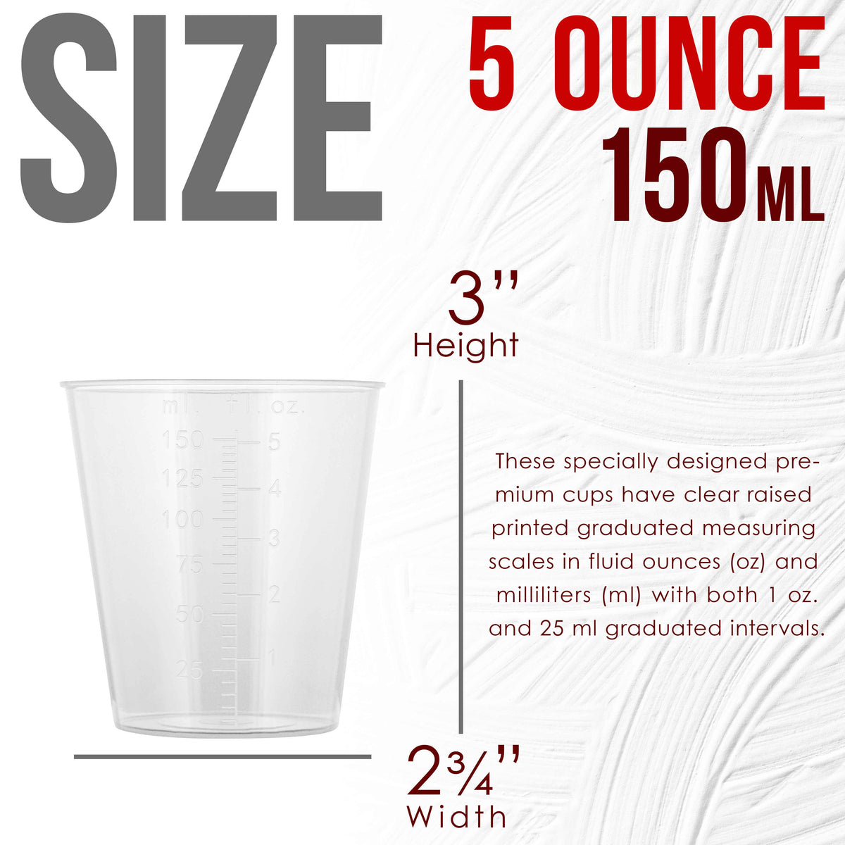 5 Oz (150 ml) Liquid Measuring Cups - Plastic Graduated Cup (50 Pack) with 25 Sticks - Reusable Mixing Cups for Paint, Craft, Kitchen, Lab, Medical Supplies, Epoxy Resin, Art