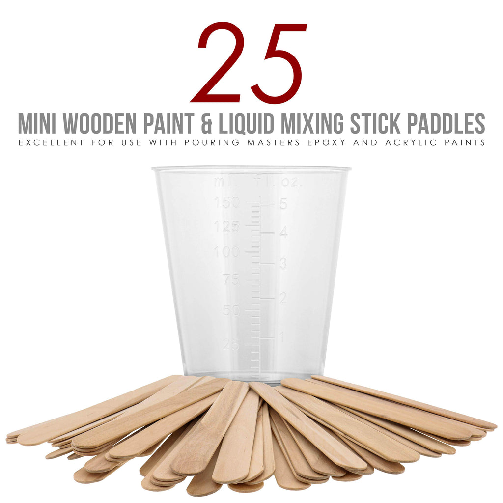5 Oz (150 ml) Liquid Measuring Cups - Plastic Graduated Cup (50 Pack) with 25 Sticks - Reusable Mixing Cups for Paint, Craft, Kitchen, Lab, Medical Supplies, Epoxy Resin, Art