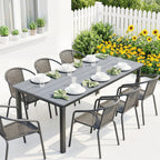 180 x 86 cm Garden Dining Table for 6-8 with Wood Slatted Top, Grey