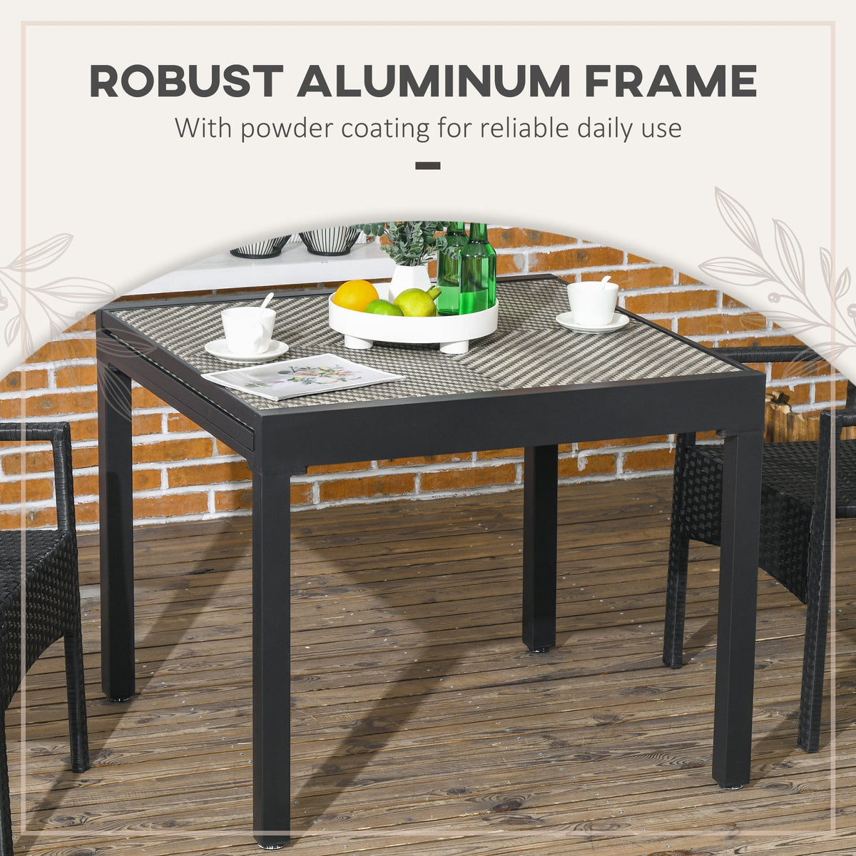 35.4"/70.9" x 35.4" Extendable Aluminum Frame Patio WickerTable for 4-8 People, Brown