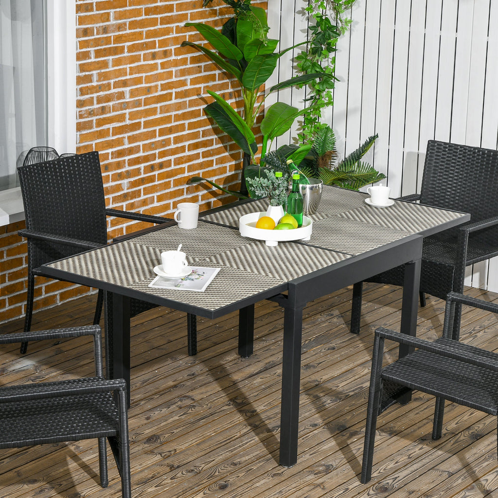 35.4"/70.9" x 35.4" Extendable Aluminum Frame Patio WickerTable for 4-8 People, Brown