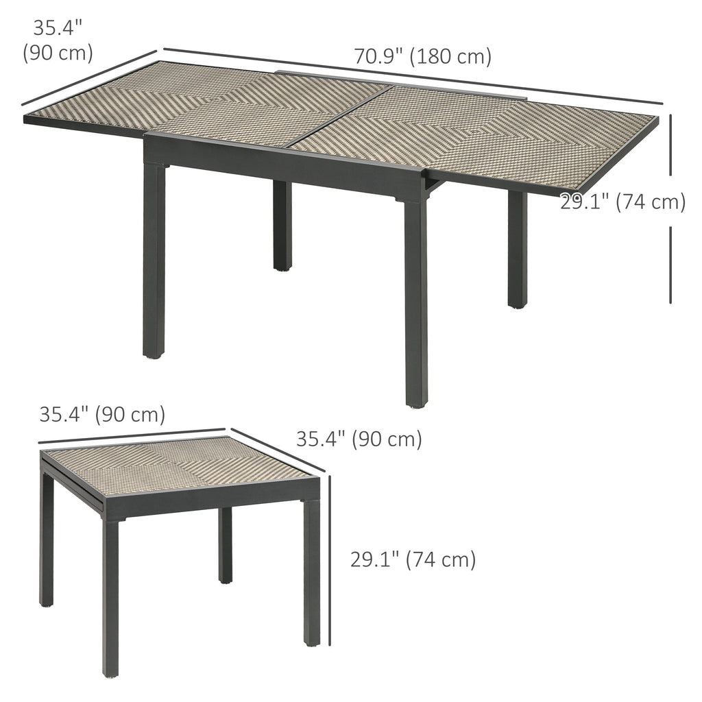 35.4"/70.9" x 35.4" Extendable Aluminum Frame Patio WickerTable for 4-8 People, Brown