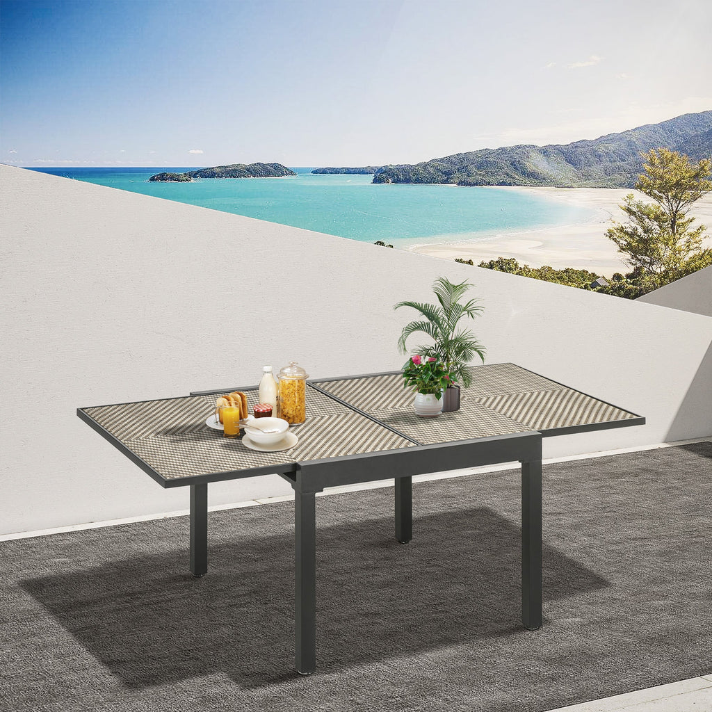 35.4"/70.9" x 35.4" Extendable Aluminum Frame Patio WickerTable for 4-8 People, Brown