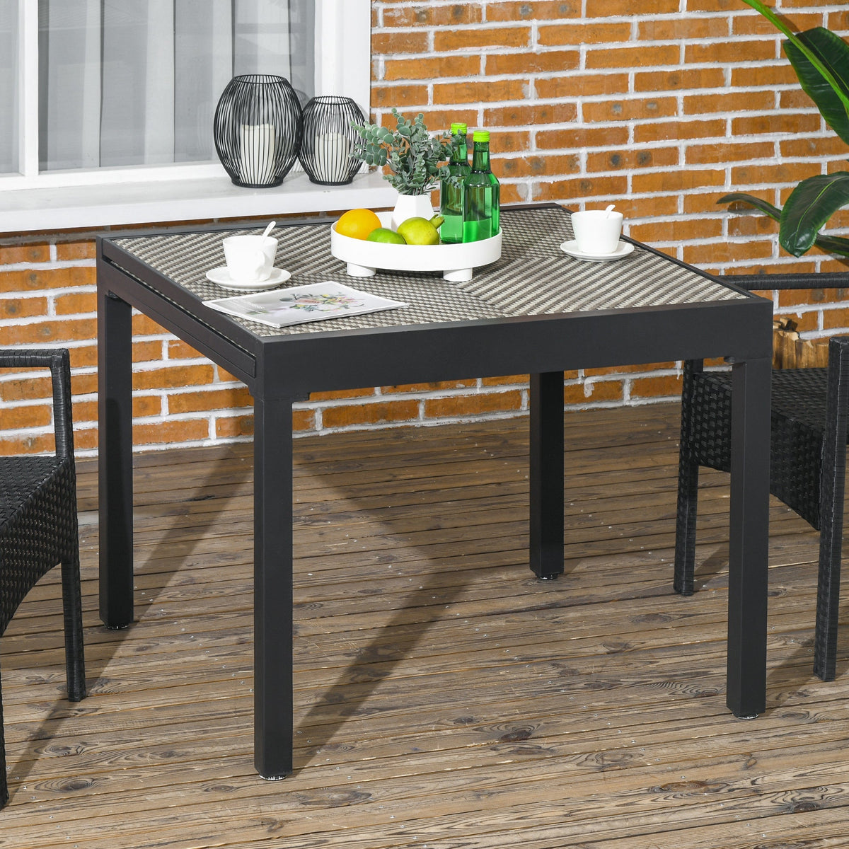 35.4"/70.9" x 35.4" Extendable Aluminum Frame Patio WickerTable for 4-8 People, Brown