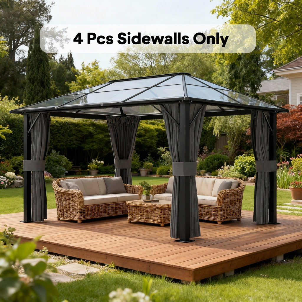 10' x 13' Gazebo Sidewall Set with 4 Panels and Hooks, Light Grey