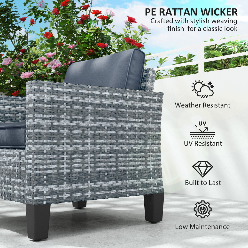 Single Seater Rattan Garden Armchair with Cushions for Patio, Porch, Light Grey