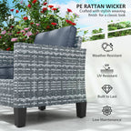 Single Seater Rattan Garden Armchair with Cushions for Patio, Porch, Light Grey