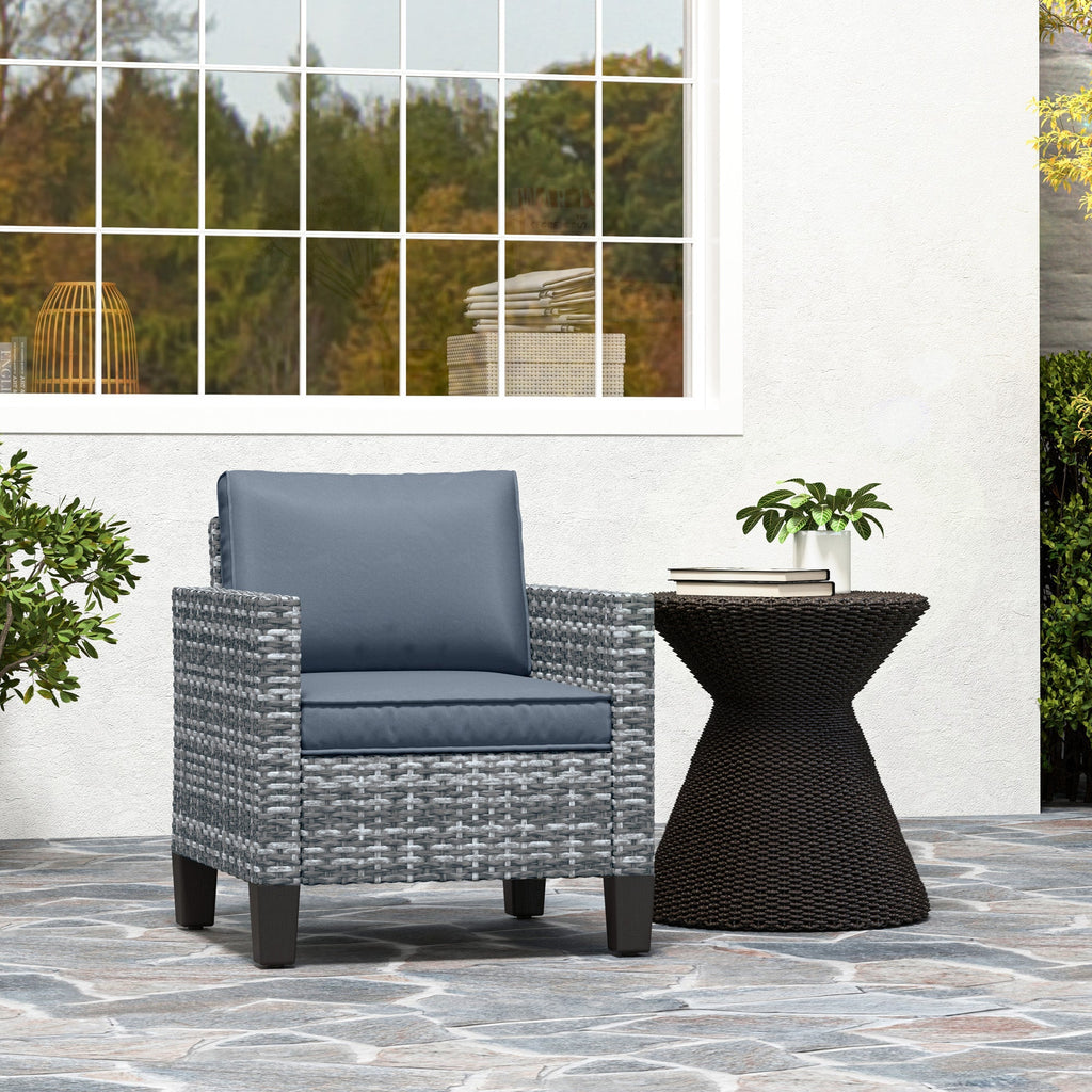 Single Seater Rattan Garden Armchair with Cushions for Patio, Porch, Light Grey
