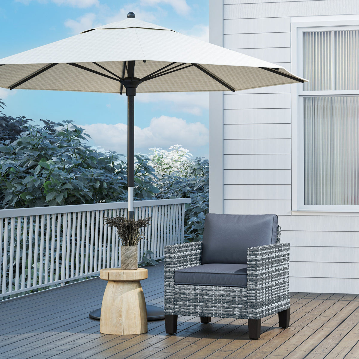 Single Seater Rattan Garden Armchair with Cushions for Patio, Porch, Light Grey
