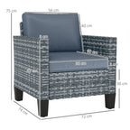 Single Seater Rattan Garden Armchair with Cushions for Patio, Porch, Light Grey