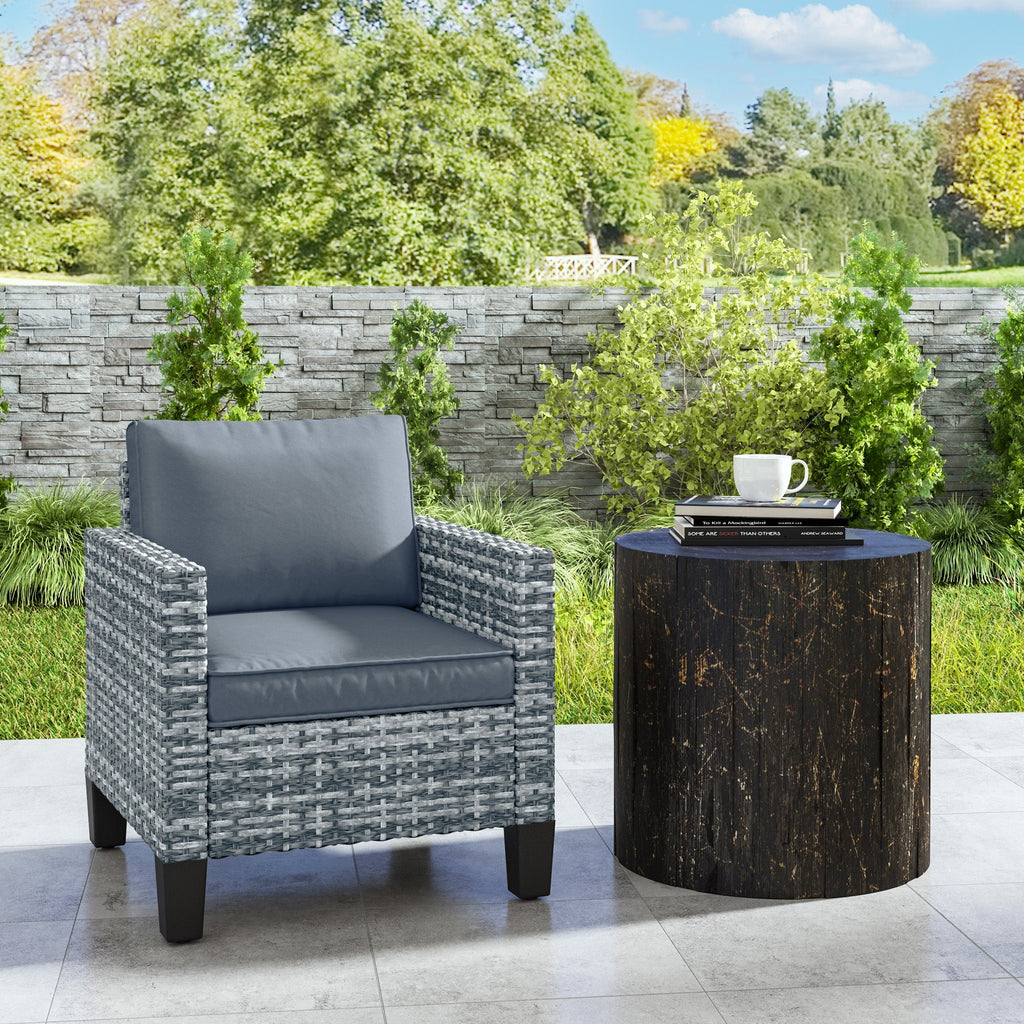 Single Seater Rattan Garden Armchair with Cushions for Patio, Porch, Light Grey