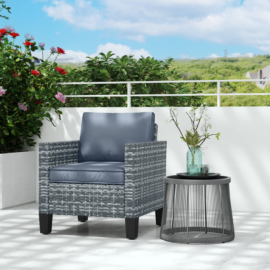 Single Seater Rattan Garden Armchair with Cushions for Patio, Porch, Light Grey