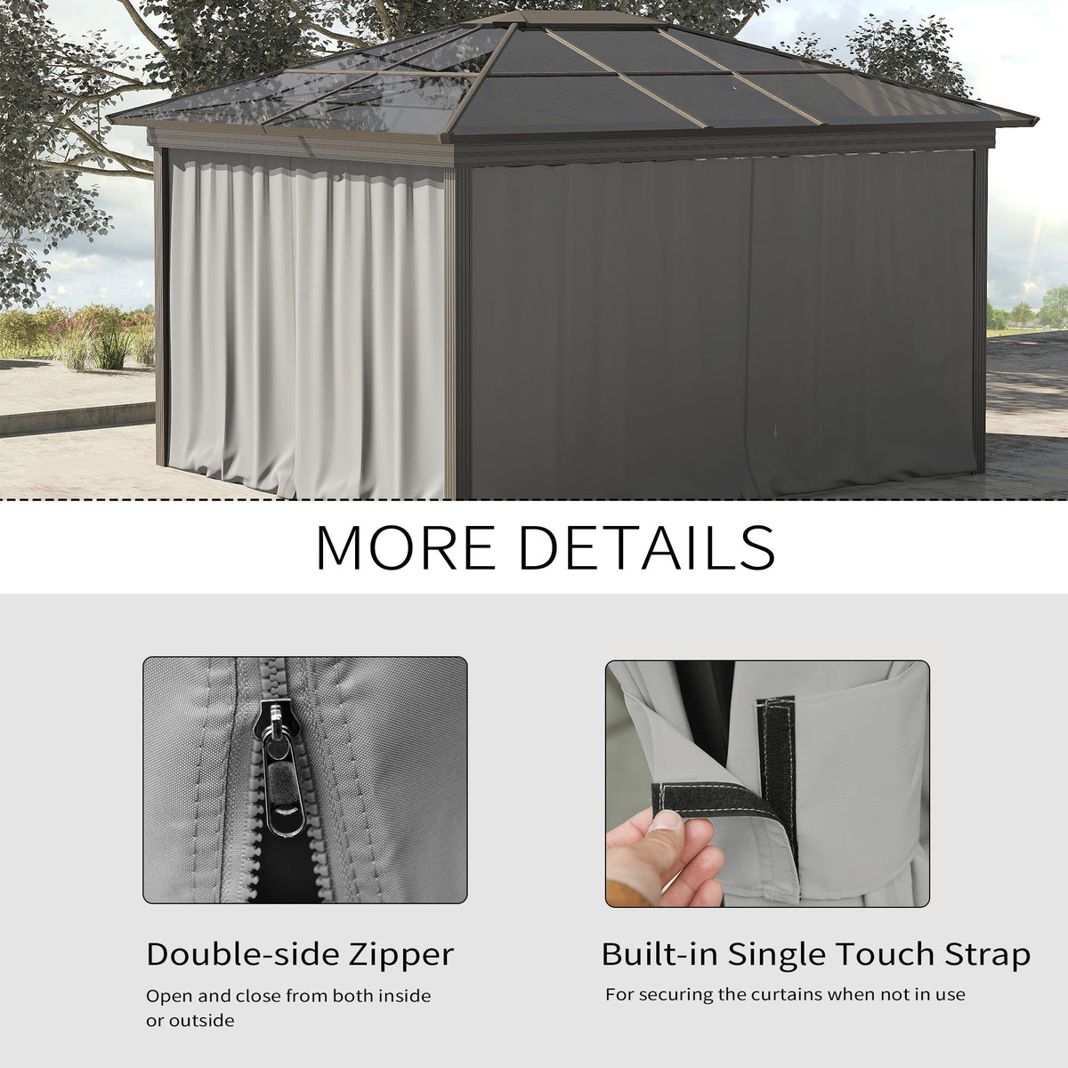 10' x 10' Universal Gazebo Sidewall Set (4 Panels) with Hooks, Light Grey