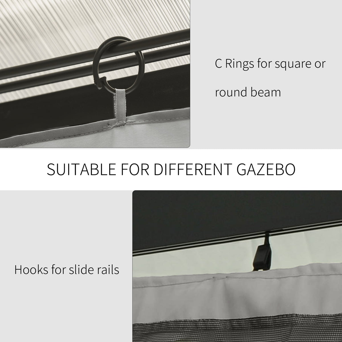 10' x 10' Universal Gazebo Sidewall Set (4 Panels) with Hooks, Light Grey