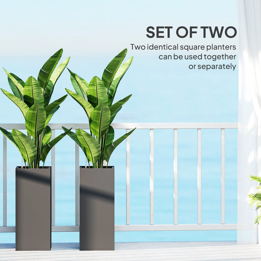 26" Plastic Planter Box 2-Pack with Water Level Indicator, Drainage Hole and Plug, Dark Grey