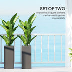 26" Plastic Planter Box 2-Pack with Water Level Indicator, Drainage Hole and Plug, Dark Grey