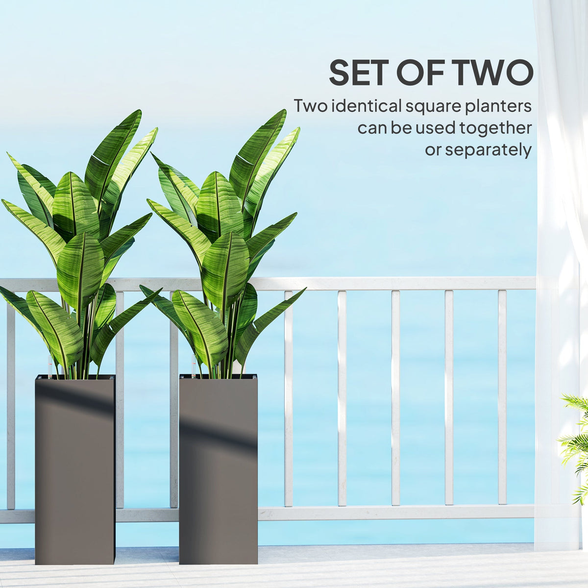 26" Plastic Planter Box 2-Pack with Water Level Indicator, Drainage Hole and Plug, Dark Grey