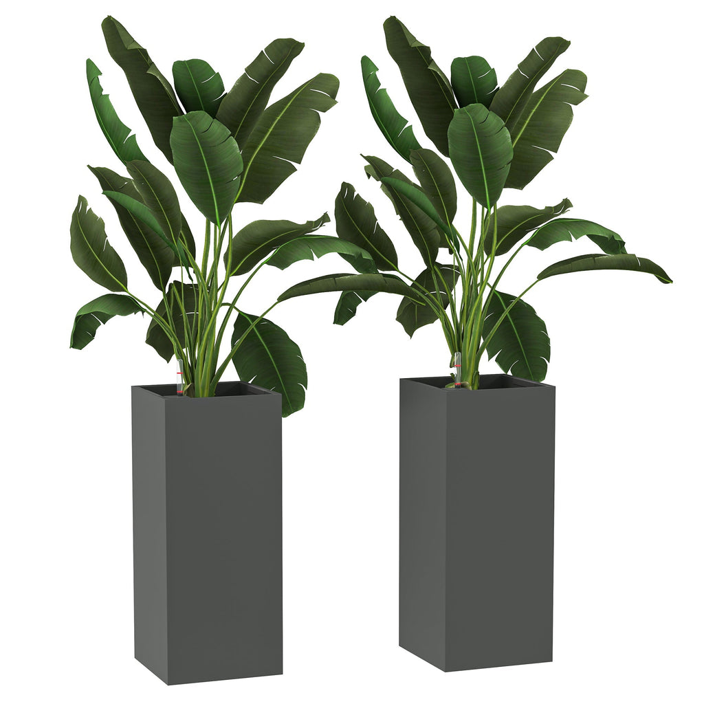 26" Plastic Planter Box 2-Pack with Water Level Indicator, Drainage Hole and Plug, Dark Grey